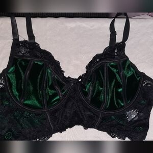 2 For 1 Special Emerald Green Velvet Lace Bra And Teal Velvet Lace Bra